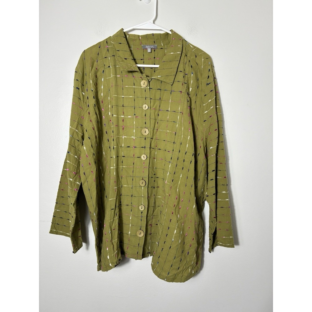 Habitat Long Sleeve Button Up Shirt XL Lagenlook Art To Wear Cotton